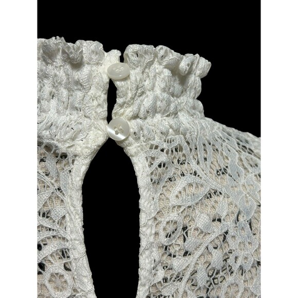 Cable & Gauge Lace Long Sleeve Keyhole Back High Neck Stretch Sz Med Romantic - Picture 9 of 13